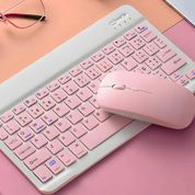 Kit Teclado + Mouse Rosa Sem Fio Slim com Conexão Bluetooth