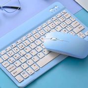 Teclado Sem Fio Azul Recarregável Bluetooth Com Mouse
